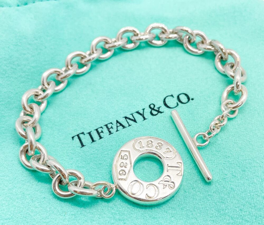 Tiffany & Co. 1837 Toggle Bracelet Sterling Silver 7.25" w/ Pouch